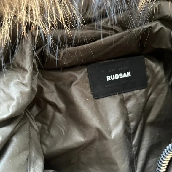 Rudsak Brown Down Puffer Coat Real Fur Trim Hooded Parka Jacket Womens Small - Picture 7 of 11